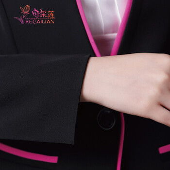 可采莲 小西装女 职业装 2015秋装新款 修身小西服女装套裙工作服6054 黑色 XXXL