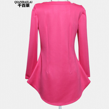 千百莱2015新秋款气质V领性感修身长袖上衣女N132-D 8855 玫红色 S