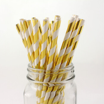一次性环保纸质吸管 烫金烫银金色条纹波浪纹吸管 饮料吸管25根 烫金