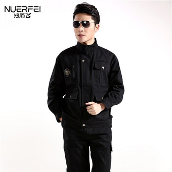 烫磨劳保服黑色作训服耐春秋保安服夏季警察服装男 纯棉黑作训服 黑色