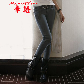 幸语大码女装秋装胖妹妹牛仔裤胖人女装显瘦款韩版胖MM柔软休闲裤加大码女裤牛仔裤2139 XXXL建议140-160斤左右