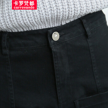 卡羅梵都 2015秋冬 前口袋修身休闲裤 正装裤 女 K046 黑色 XL