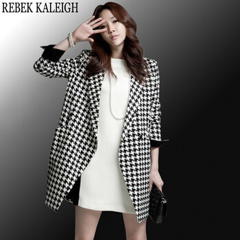 REBEK KALEIGH2015秋冬新款韩版毛呢外套中长款毛呢大衣女808 黑白色 XXL