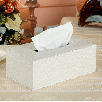 简约皮革纸巾盒抽纸盒餐巾纸收纳盒纸抽盒创意200抽 白色菱形纹大号