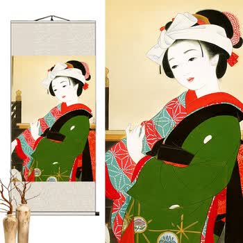 料理店挂画日式风格餐厅榻榻米装饰画和服仕女图浮世绘卷轴画 23 美女