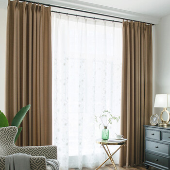 纯色全遮光北欧风格窗帘成品布客厅落地卧室飘窗定制窗帘 卡其色布 宽
