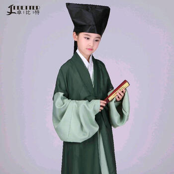 儿童古装汉服表演服学三字经男童书生书童读书郎演出服装 绿色套装
