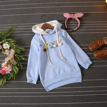 女童宝宝时尚连帽抓绒儿童卫衣1834 浅蓝色 13(120cm)