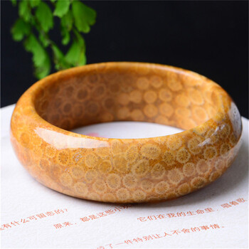 玉海奇葩 珊瑚玉手镯女款菊花玉石镯子宝石手镯送朋友礼物 内径55mm