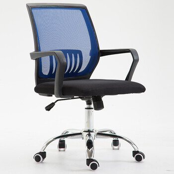 转椅现代简约办公椅网布员工职员会议学生宿舍麻将椅子 黑框蓝色滑轮