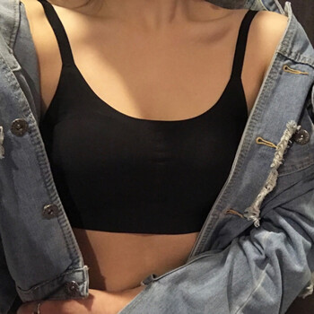 新款背后镂空短款打底内衣小背心吊带裹胸文胸抹胸带胸垫女士 黑色