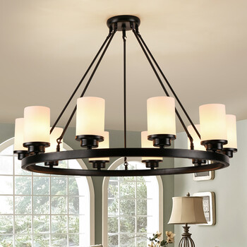 美式乡村复古铁艺蜡烛台吊灯具北欧风格简约客厅餐厅卧室圆形灯饰 8头