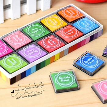 手帐韩国文具4*4cm手指画彩色印泥diy橡皮章印章印台20色盒装 20色印