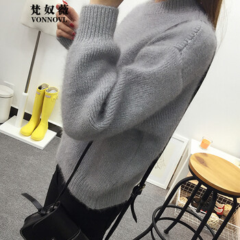 梵奴薇2016韩版新款女装高领针织衫套头毛衣外套短款薄毛衣女 灰色1 均码