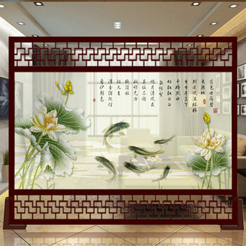 
                                                            睿泽の家 定制镂空屏风 欧式新中式屏风 玄关客厅办公室摄影隔断 清荷雅趣 半透明-胡桃木边框 240cm宽X200高 上下镂空                