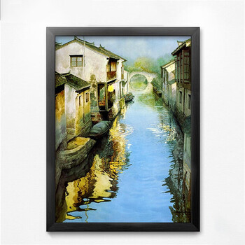 客厅装饰画 新中式江南水乡墙画餐厅卧室田园风景壁画办公室书房有框