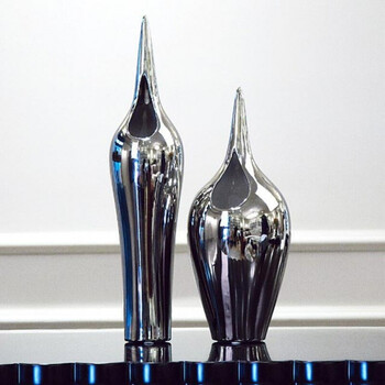 家居现代时尚简约高贵陶瓷尖嘴镀银花瓶摆件 饰品酒柜摆设 矮款