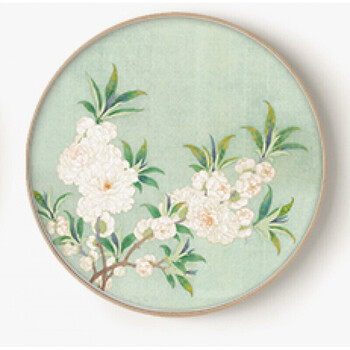 古意新彩客厅装饰画古典圆形装饰画沙发背景墙挂画书房背景画 碧桃图