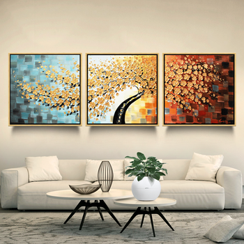 抽象油画酒店会所立体壁画玄关三联有框画d套三联画金色画框6060cm