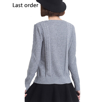 Last Order2015秋冬新装款羊毛针织衫女韩版百搭圆领套头毛衣针织衫女 灰色 S