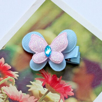 儿童小蝴蝶发夹鸭嘴夹边夹宝宝不伤发头饰可爱发夹蝴蝶发饰品 蓝色一