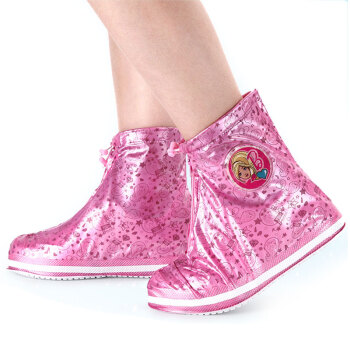 芭比（Barbie）儿童便携式雨鞋套加厚平底女童防滑防水小学生雨靴套(夜光标) BXT-003 XL码