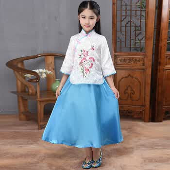 小女孩幼儿童宝宝中式唐装旗袍民国风学生装古装汉服表演出服装 合欢