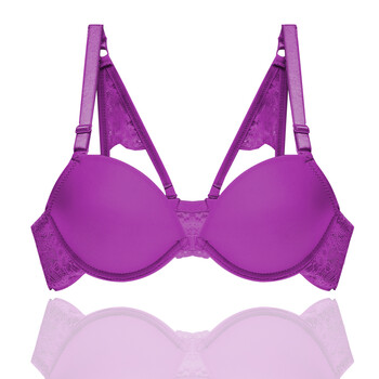 扣美背夏季露背文胸套装胸罩钢圈奶罩少女小胸聚拢欧美性感内衣 紫色