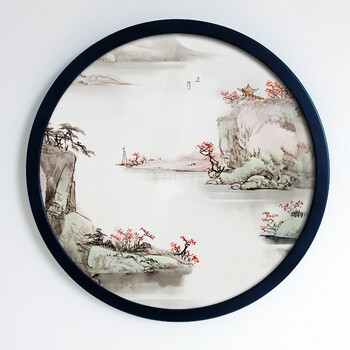 装饰圆形挂画中式山水风景创意圆形相框现代简约中国风国画山水画 01
