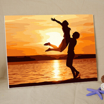 diy数字油画客厅大幅风景抽象婚纱人物情侣手绘填色装饰画 背影 天长