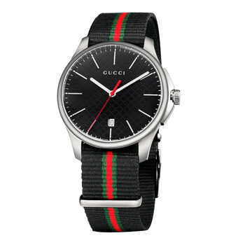 古驰gucci 石英男表手表 黑色日期显示表盘尼龙表带男士腕表 ya126321