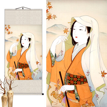 料理店挂画日式风格餐厅榻榻米装饰画和服仕女图浮世绘卷轴画 白色 02