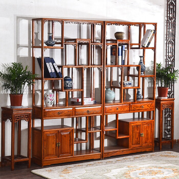 架实木中式古董架多宝阁茶叶展示架隔断柜仿古家具 两抽单个木架包装