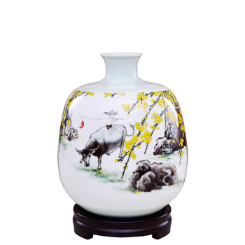 
                                                                                瓷博 景德镇陶瓷花瓶摆件瓷器工艺品人物瓷瓶春牛图家居客厅装饰摆设                