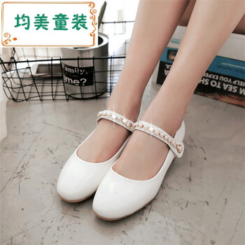 韩版2018新款儿童皮鞋公主鞋中大童礼服表演舞蹈鞋小女孩高跟鞋 白色