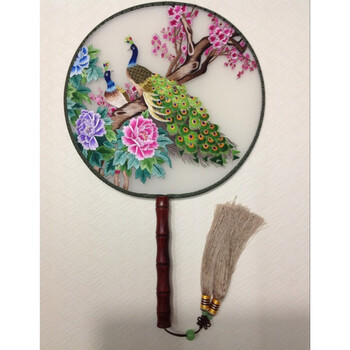 苏绣纯手工刺绣宫扇精品绣花扇子双面绣成品高端礼品中国风团扇 孔雀