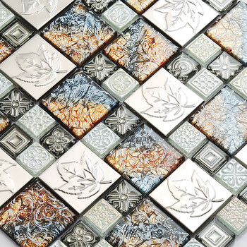 水晶玻璃马赛克金色电镀瓷砖背景墙拼图客厅玄关 彩色 30×30