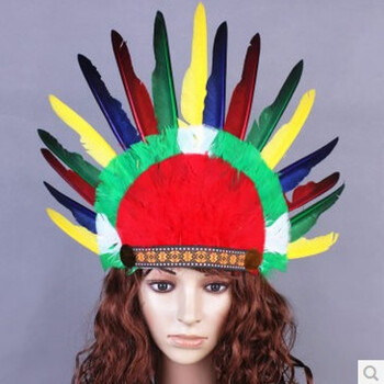 猎人舞蹈服野人服印第安人虎纹原始部落合唱服装 印第安羽毛头饰(均码