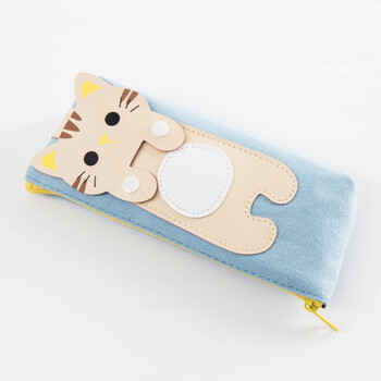 春季新品创意趴趴猫咪卡通帆布长方形笔袋 拉链文具袋可爱学生铅笔袋