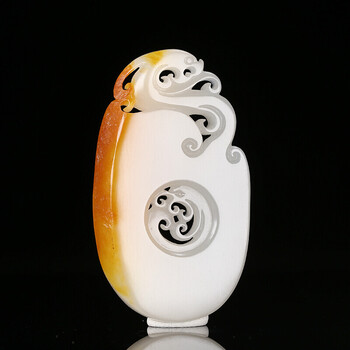 吉乐瑞 和田玉仿古龙凤吊坠玉项链白玉籽料玉坠 龙凤良缘