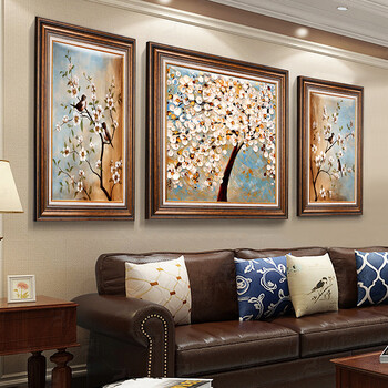 客厅装饰画沙发背景墙欧式油画三联画美式壁画别房挂画简欧别墅样板房