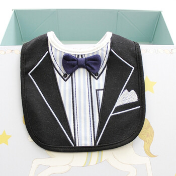 绅士礼服造型口水巾西装领立体红领结围嘴男宝宝三层防水摁扣围兜 竖
