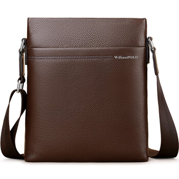 英皇保罗真皮男包男士单肩包头层牛皮竖款商务休闲单肩斜挎包小方包
