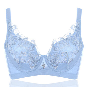 胸显小超薄款文胸透气大罩杯大码胖mm无海棉薄款薄模杯女内衣 浅蓝色