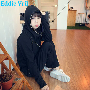 EddieVril 2016秋冬韩版嘻哈街头风时尚连帽 卫衣运动两件套KJ229 黑色 M