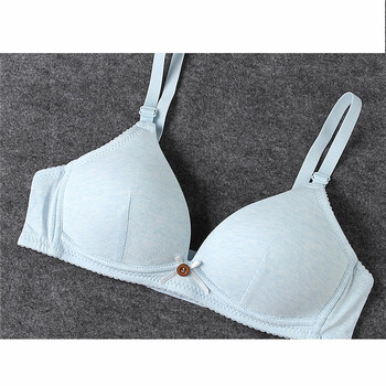 定型文胸初中大学生内衣发育期搭扣无钢圈女孩胸罩 浅蓝(纽扣) 34/75b