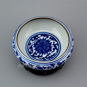 陶瓷仿古青花瓷水浅笔洗碗莲睡莲缸迷你小金鱼缸乌龟缸 小号仿古黑口