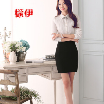 檬伊 2015秋冬季新款韩版白衬衫女长袖修身ol职业打底衬衣女 蓝色 L