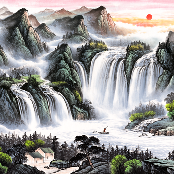 鸿运当头旭日东升山水画画芯客厅书画装饰画招财风水画靠山挂画芯sn