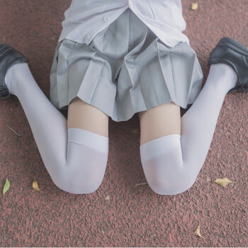 领域白色过膝袜日系长筒丝袜写真COSPLAY中筒黑粉蓝带白色均码【图片价格